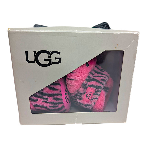 UGGS Baby Booties Size 2/3 6 months Hot Pink Plush Bixbee Tiger Stuffie Boots - Picture 3 of 8